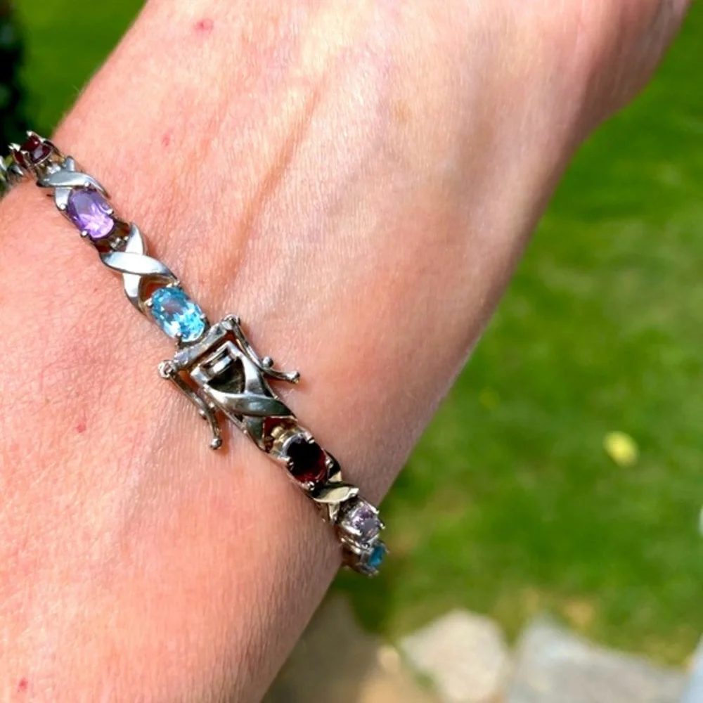 Sterling silver multi-gem stone bracelet 7” - Picture 12 of 13